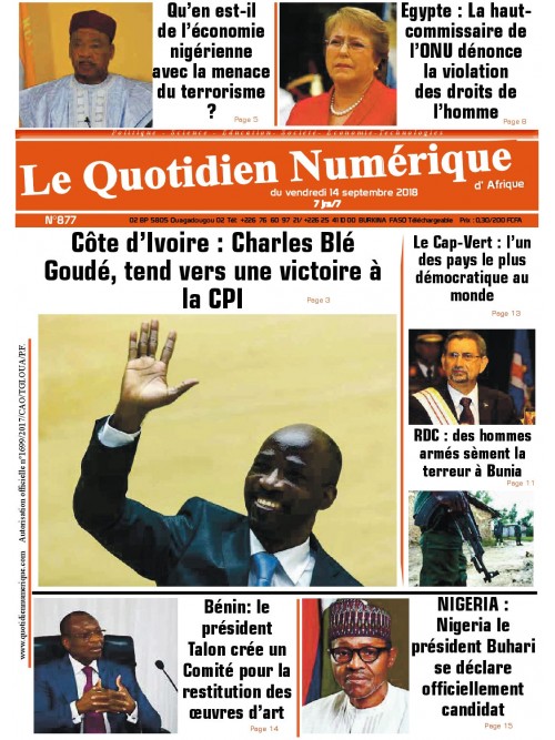 QUOTIDIEN NUMERIQUE D AFRIQUE
 14/09/2018