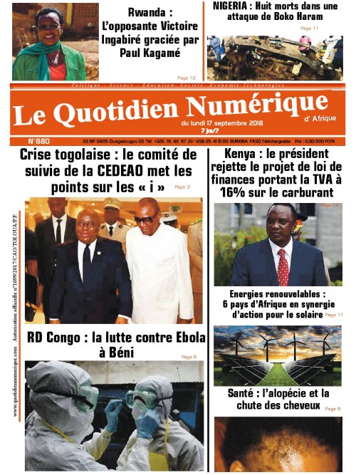 QUOTIDIEN NUMERIQUE D AFRIQUE
 17/09/2018