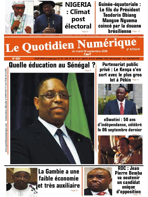 QUOTIDIEN NUMERIQUE D AFRIQUE
 18/09/2018